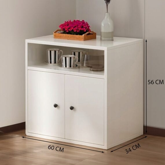 Raft de Podea independent din MDF, Alb, 60x34x56 cm, Stil Scandinav Loft