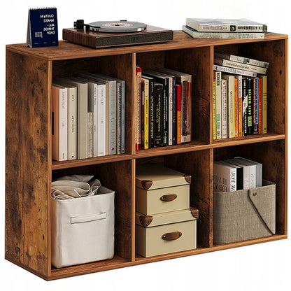 Biblioteca Modulara tip Cub 3x2 cu 6 Compartimente, Maro Rustic, 100x30x63 cm