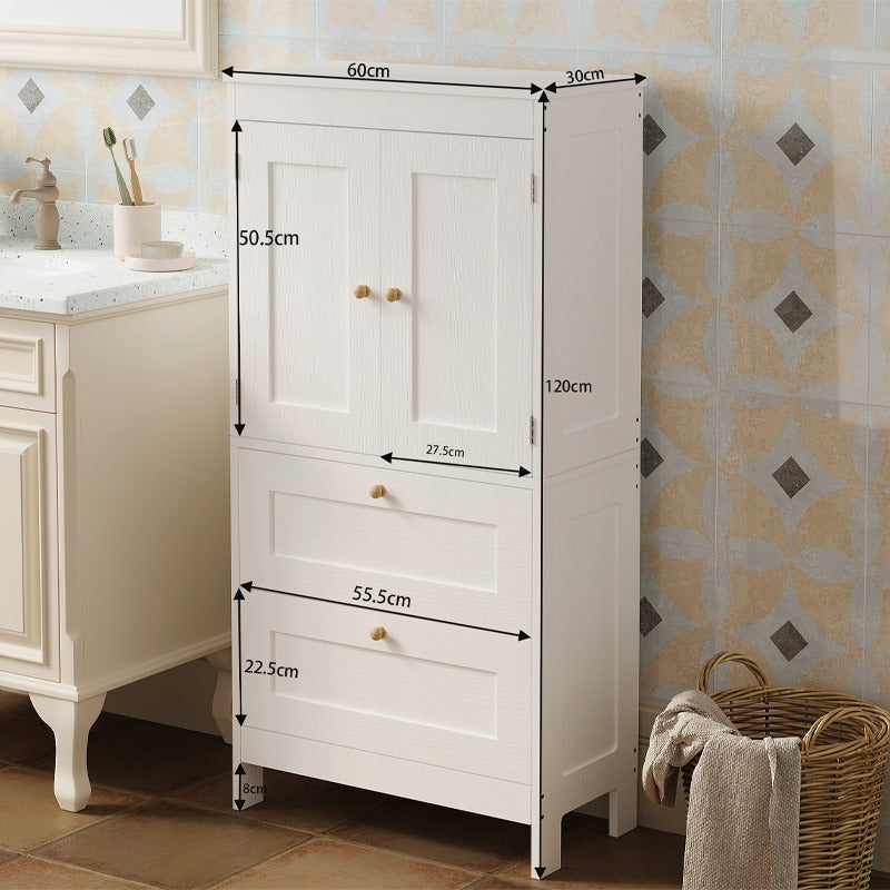 Dulap Independent de Baie cu 2 Sertare si Usi, Alb, 60x30x120 cm, din MDF