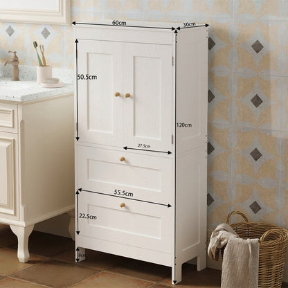 Dulap Independent de Baie cu 2 Sertare si Usi, Alb, 60x30x120 cm, din MDF