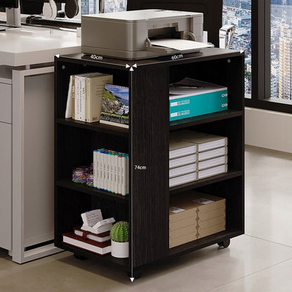 Masă pentru Imprimantă cu Roți 60cm – Suport Birou Negru Stil Loft