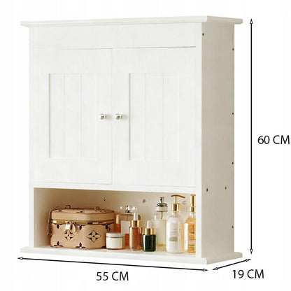 Dulap de Baie Suspendat 55x19x60 cm, Alb Complet cu 2 Usi, Stil Scandinav