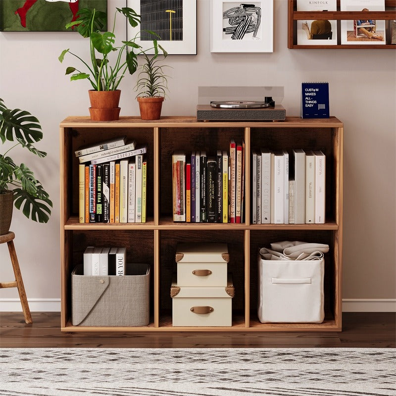 Biblioteca Modulara tip Cub 3x2 cu 6 Compartimente, Maro Rustic, 100x30x63 cm