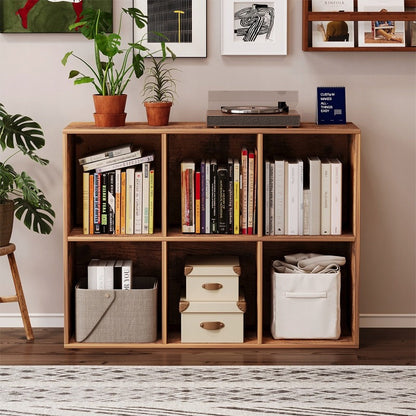 Biblioteca Modulara tip Cub 3x2 cu 6 Compartimente, Maro Rustic, 100x30x63 cm
