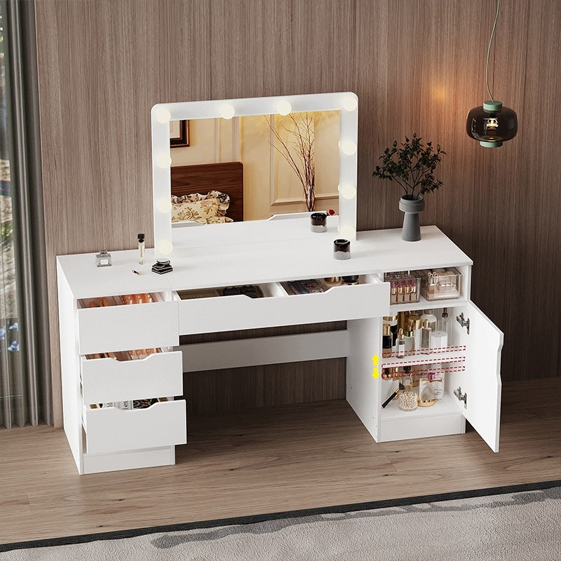 Masuta de Toaleta Profesionala cu Oglinda LED 80x60 cm, Statie Machiaj Alba XXL, 154 cm