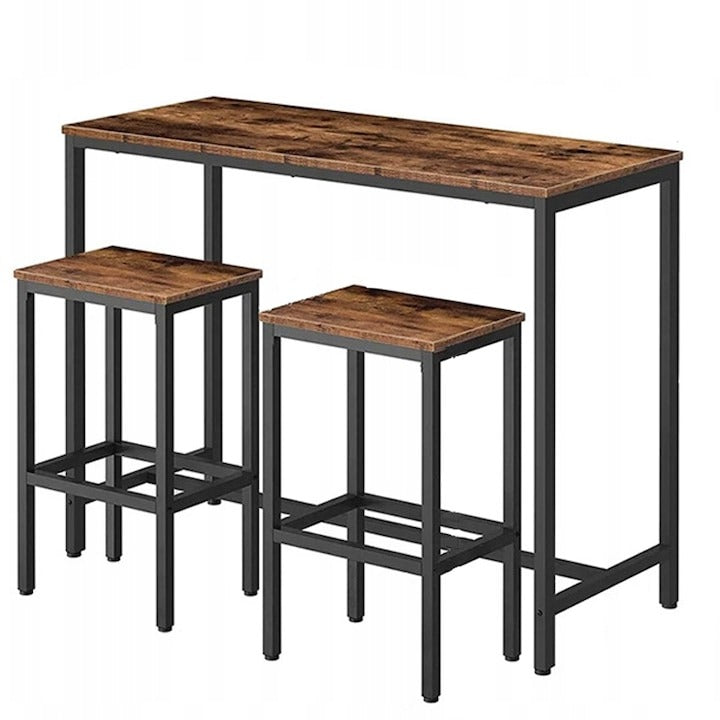 Set masă bar cu 2 scaune – 100 cm, MDF + metal, design industrial