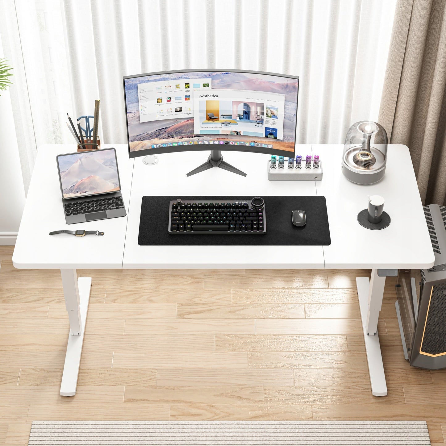 Birou Electric Reglabil pe Inaltime 160x80 cm, Alb, Ergonomic pentru Gaming si Office