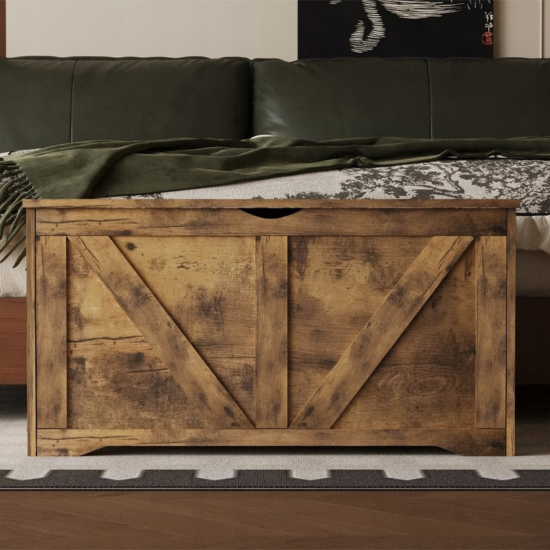 Banca Hol cu Lada Depozitare din Lemn, Stil Loft Industrial, Maro Rustic, 100 cm