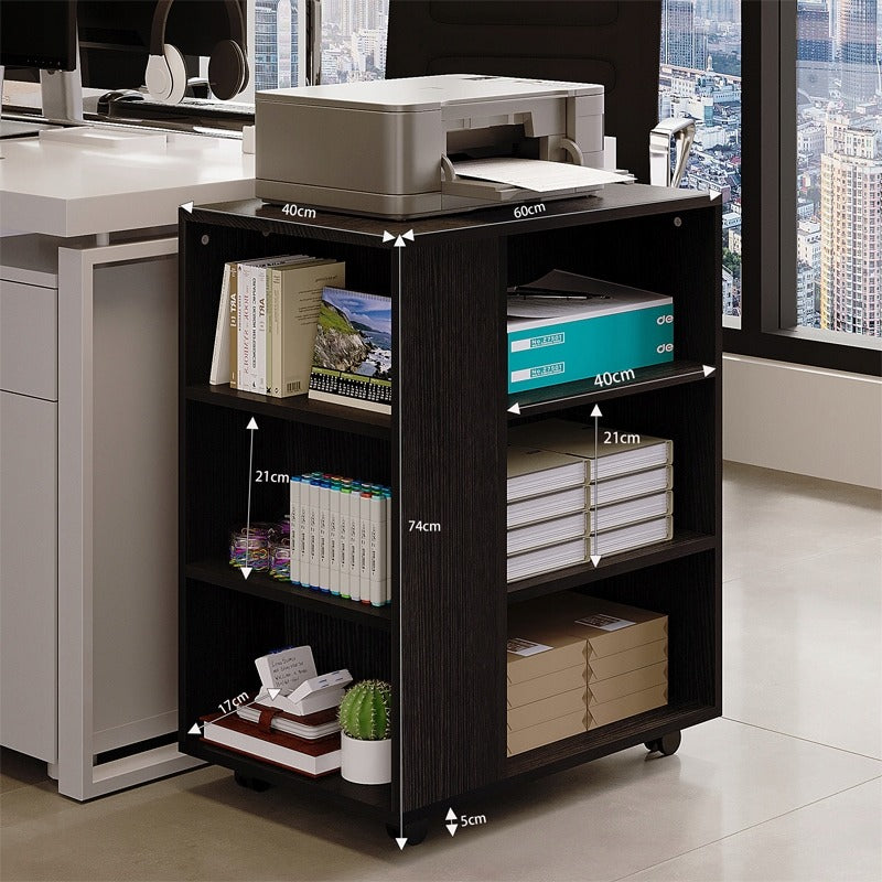 Masă pentru Imprimantă cu Roți 60cm – Suport Birou Negru Stil Loft