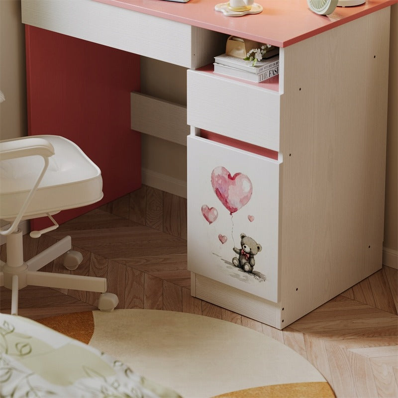 Birou pentru Copii cu Motiv Ursulet Roz, Masa de Studiu si Desen din MDF si Metal