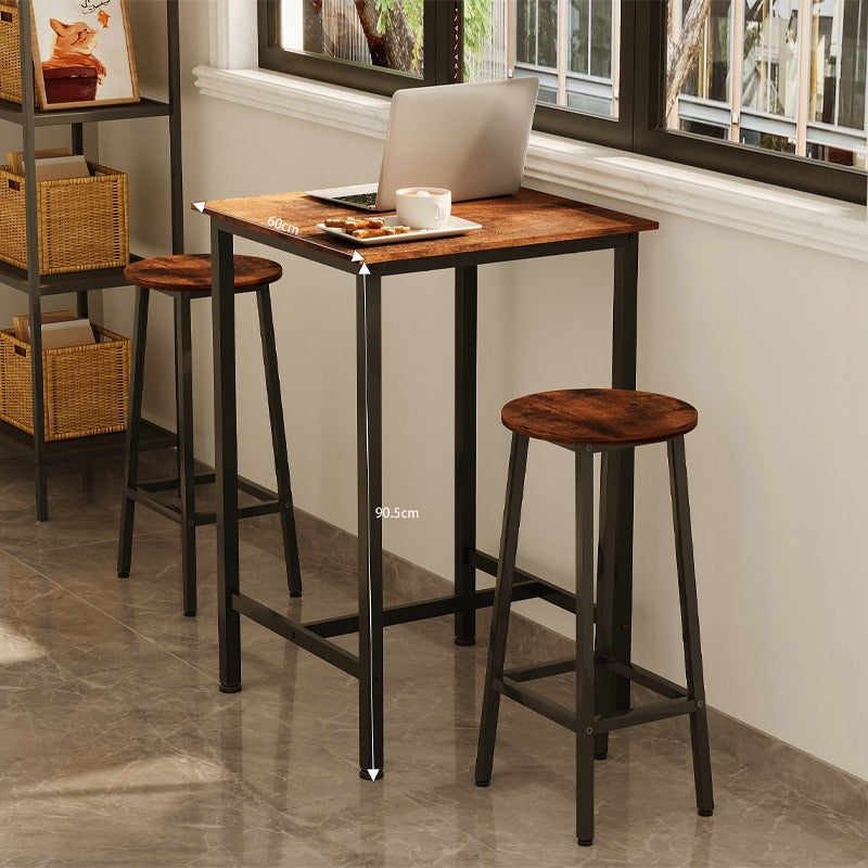 Masă de Bar Pătrată 90cm – Masă Înaltă Bucătărie Maro Retro Loft