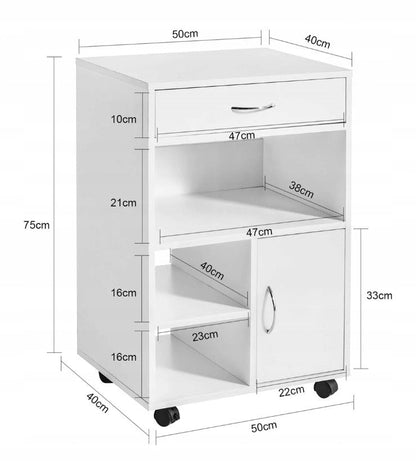 Raft birou 50 cm alb – suport imprimantă, MDF, design modern compact