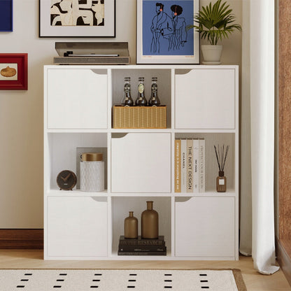 Etajera Alba cu 9 Rafturi, Deschise si Inchise, Stil Loft Modern, 90x90x30 cm