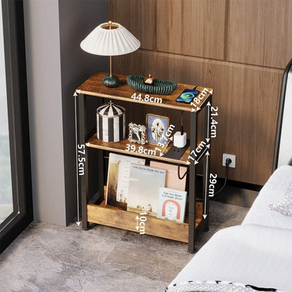 Mini-Biblioteca Stil Loft cu Porturi USB si Prelungitor, Maro Rustic, 44.8x17x57.5 cm