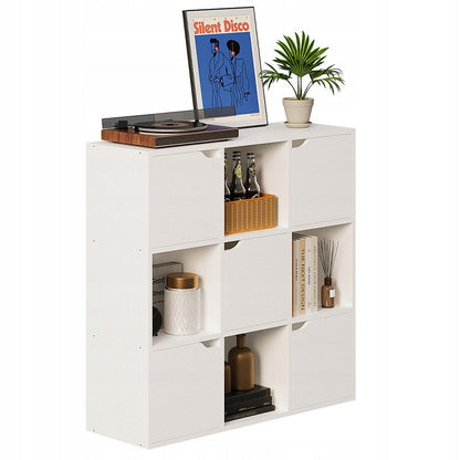 Etajera Alba cu 9 Rafturi, Deschise si Inchise, Stil Loft Modern, 90x90x30 cm