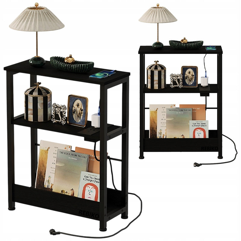 Noptiera Ingusta Stil Loft cu Prelungitor Incorporat, Neagra, 45x18x57.5 cm