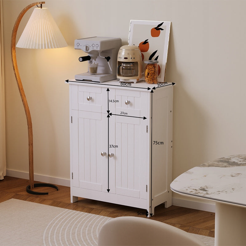 Comoda pentru Baie Alba cu 2 Usi si Sertare, 60x30x75 cm, Stil Scandinav