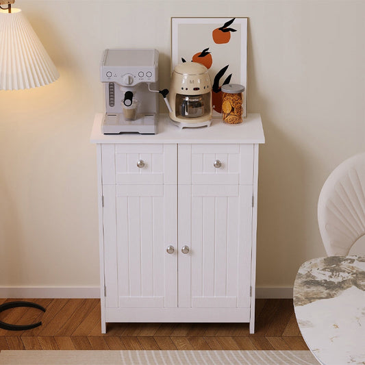 Comoda pentru Baie Alba cu 2 Usi si Sertare, 60x30x75 cm, Stil Scandinav
