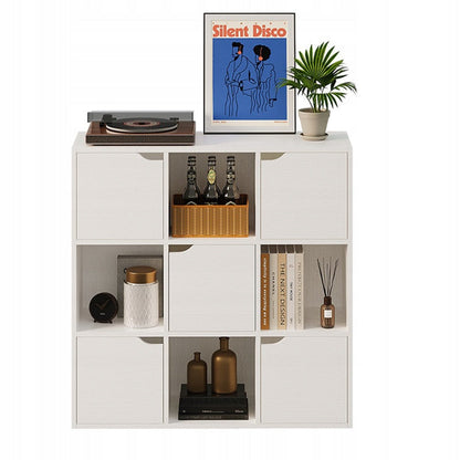 Etajera Alba cu 9 Rafturi, Deschise si Inchise, Stil Loft Modern, 90x90x30 cm