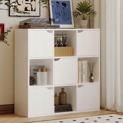 Etajera Alba cu 9 Rafturi, Deschise si Inchise, Stil Loft Modern, 90x90x30 cm