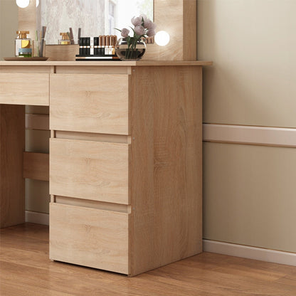 Masa de Toaleta cu Oglinda LED si 4 Sertare, Maro din MDF, 90x40x140 cm