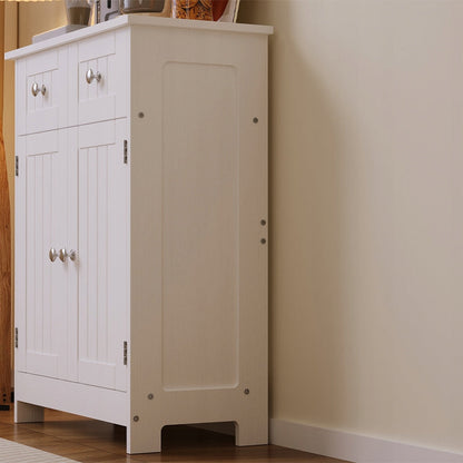 Comoda pentru Baie Alba cu 2 Usi si Sertare, 60x30x75 cm, Stil Scandinav