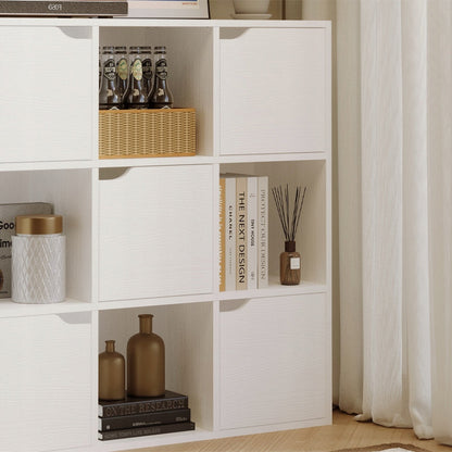 Etajera Alba cu 9 Rafturi, Deschise si Inchise, Stil Loft Modern, 90x90x30 cm