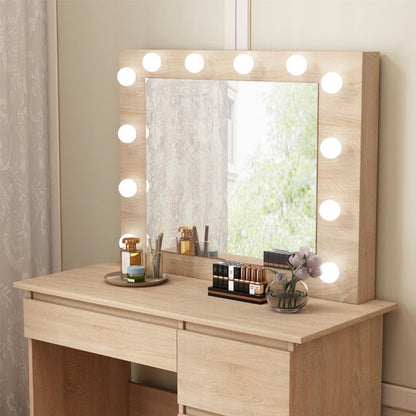 Masa de Toaleta cu Oglinda LED si 4 Sertare, Maro din MDF, 90x40x140 cm