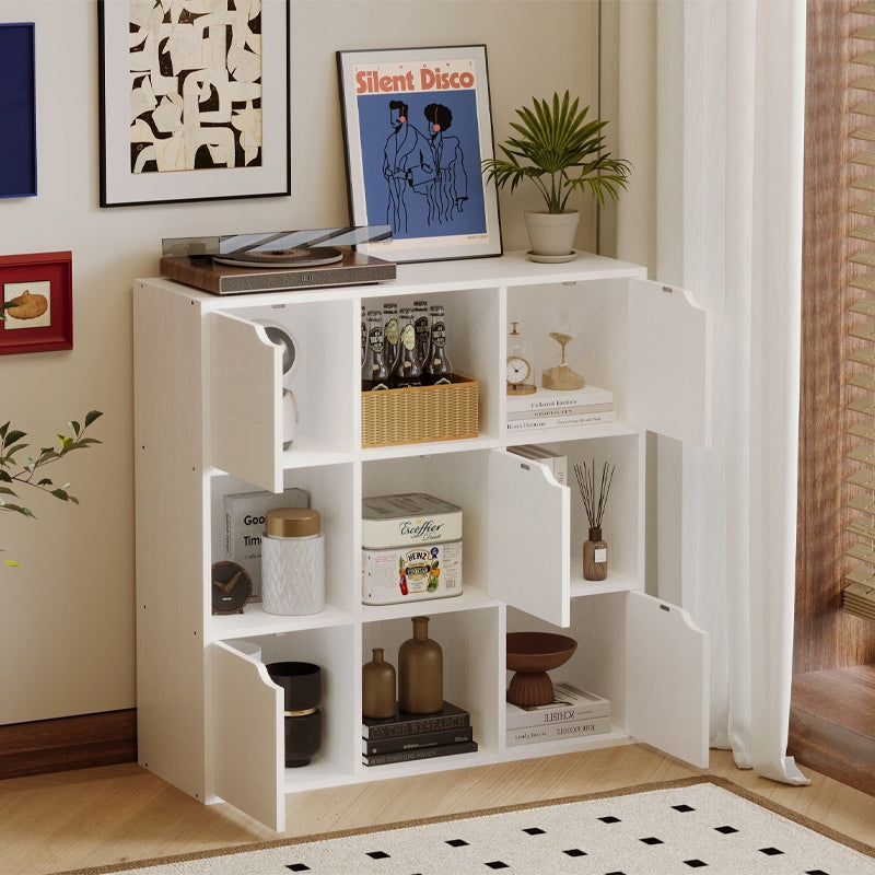 Etajera Alba cu 9 Rafturi, Deschise si Inchise, Stil Loft Modern, 90x90x30 cm