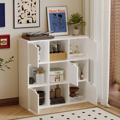 Etajera Alba cu 9 Rafturi, Deschise si Inchise, Stil Loft Modern, 90x90x30 cm