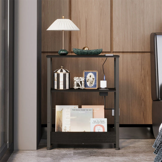 Noptiera Ingusta Stil Loft cu Prelungitor Incorporat, Neagra, 45x18x57.5 cm