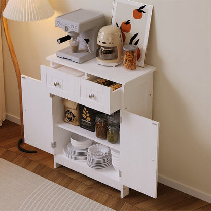 Comoda pentru Baie Alba cu 2 Usi si Sertare, 60x30x75 cm, Stil Scandinav