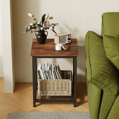 Masuta de Cafea Patrata Stil Loft 45x45x55 cm, Masuta Auxiliara Maro Rustic cu Raft