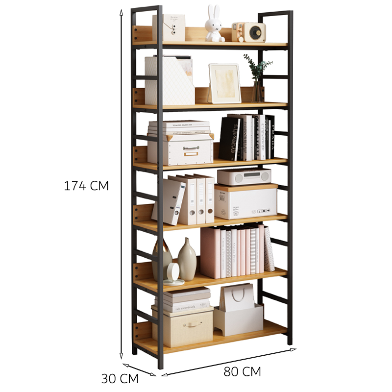 Bibliotecă loft 174 cm – 80 cm lățime, MDF + cadru metalic