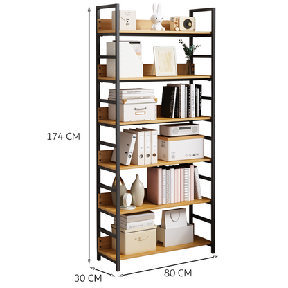 Bibliotecă loft 174 cm – 80 cm lățime, MDF + cadru metalic
