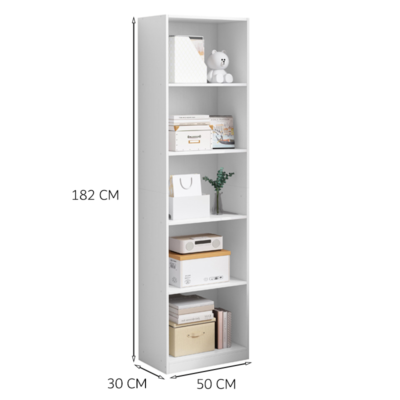 Bibliotecă modernă albă 182 cm – etajeră pentru cărți și decorațiuni, MDF