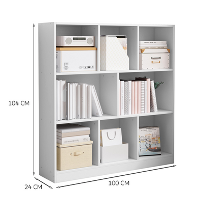 Bibliotecă depozitare 100 cm – albă, 8 spații, MDF, design minimalist