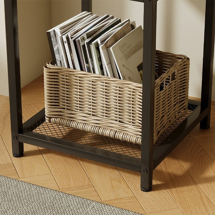 Masuta de Cafea Patrata Stil Loft 45x45x55 cm, Masuta Auxiliara Maro Rustic cu Raft